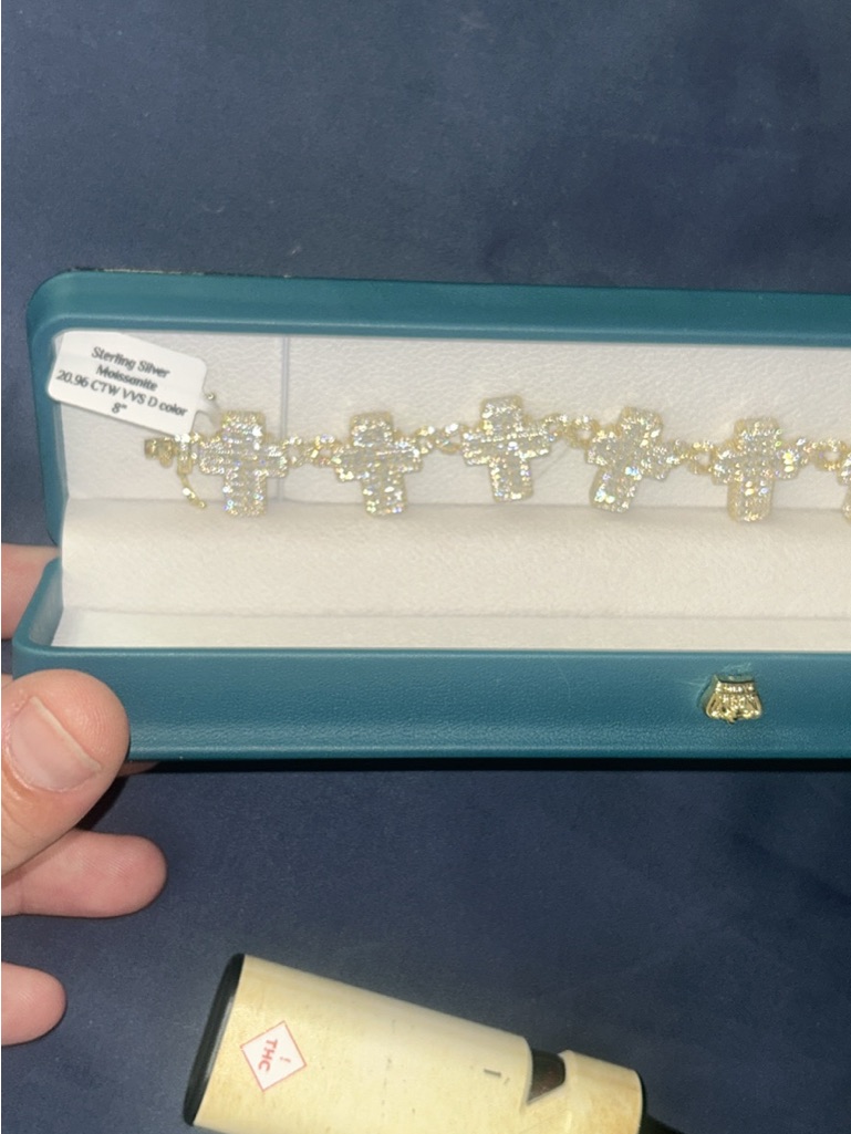 Sterling Silver Gold Cross Link Bracelet Moissanite,Natural Diamond Earrings